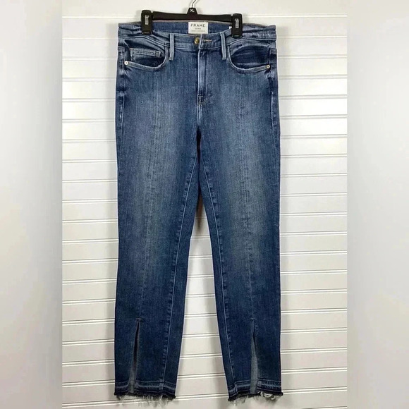 Frame Le Nouveau Straight Split Front Raw Hem Ankle Jeans In Sheffield Size29 - Picture 3 of 13